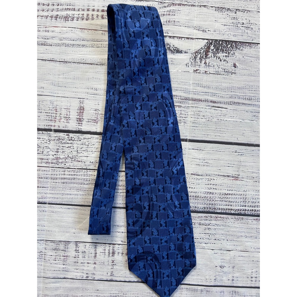 VTG Walt Disney World Necktie Men Blue Mickey Mouse Checkered Silk Handmade